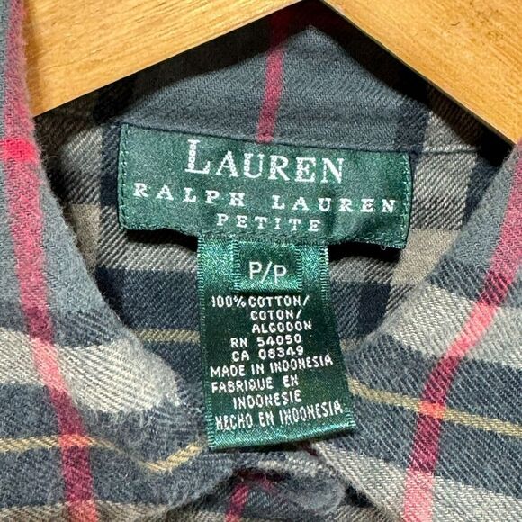 Lauren Ralph Lauren Shirt Women's PXS Gray Plaid Button Up Long Sleeve Pockets - Picture 7 of 11